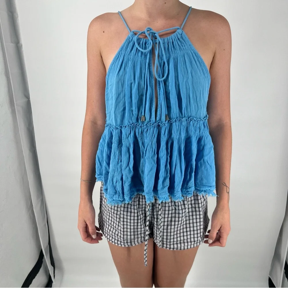Free People Blue Blackless Halter Top